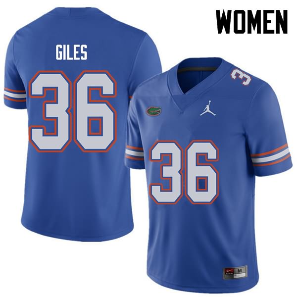 NCAA Florida Gators Eddie Giles Women's #36 Jordan Brand Royal Stitched Authentic College Football Jersey LPH2764BB